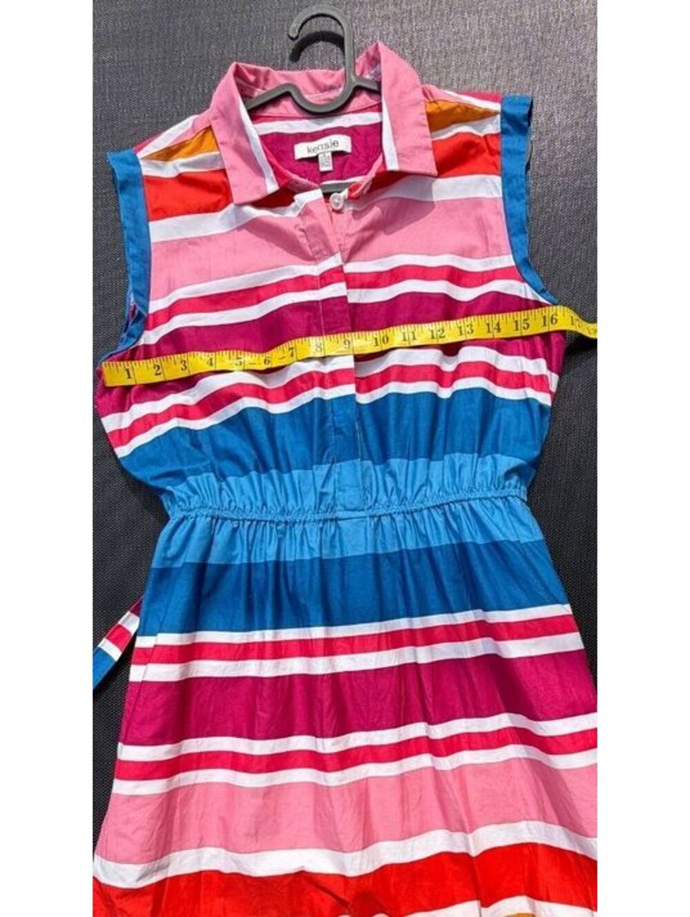 Kensie Women's Size 8 Multicolor Striped Waist Tie Sleeveless Cotton Maxi Dress - Picture 6 of 7